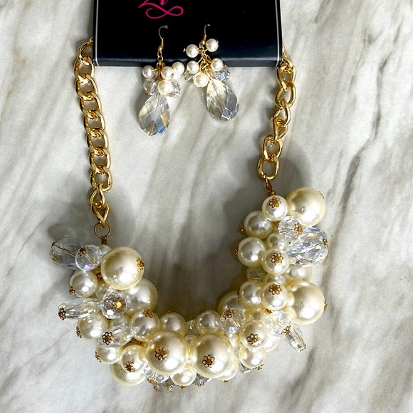 Jewelry - Prismatic Pearl Crystal Necklace with matching earrings